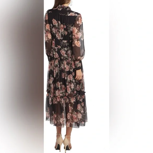 Bardot Floral Print Long Sleeve Chiffon Dress size 6 - Picture 3 of 13